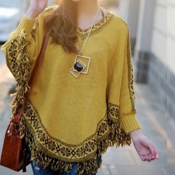 Sophia boho fringed knit sweater poncho kimono - Picture 1 of 8